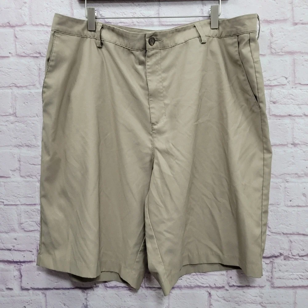 Adidas Climalite Golf Shorts Mens 40 Beige Chino Performance Flat Front Gorpcore